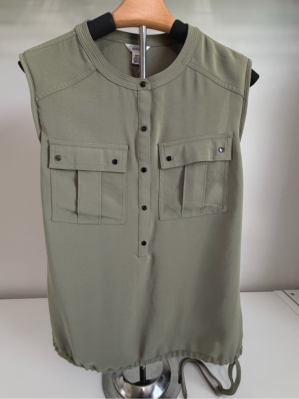 Calvin Klein Olive Utility Pocket Sleeveless Blouse